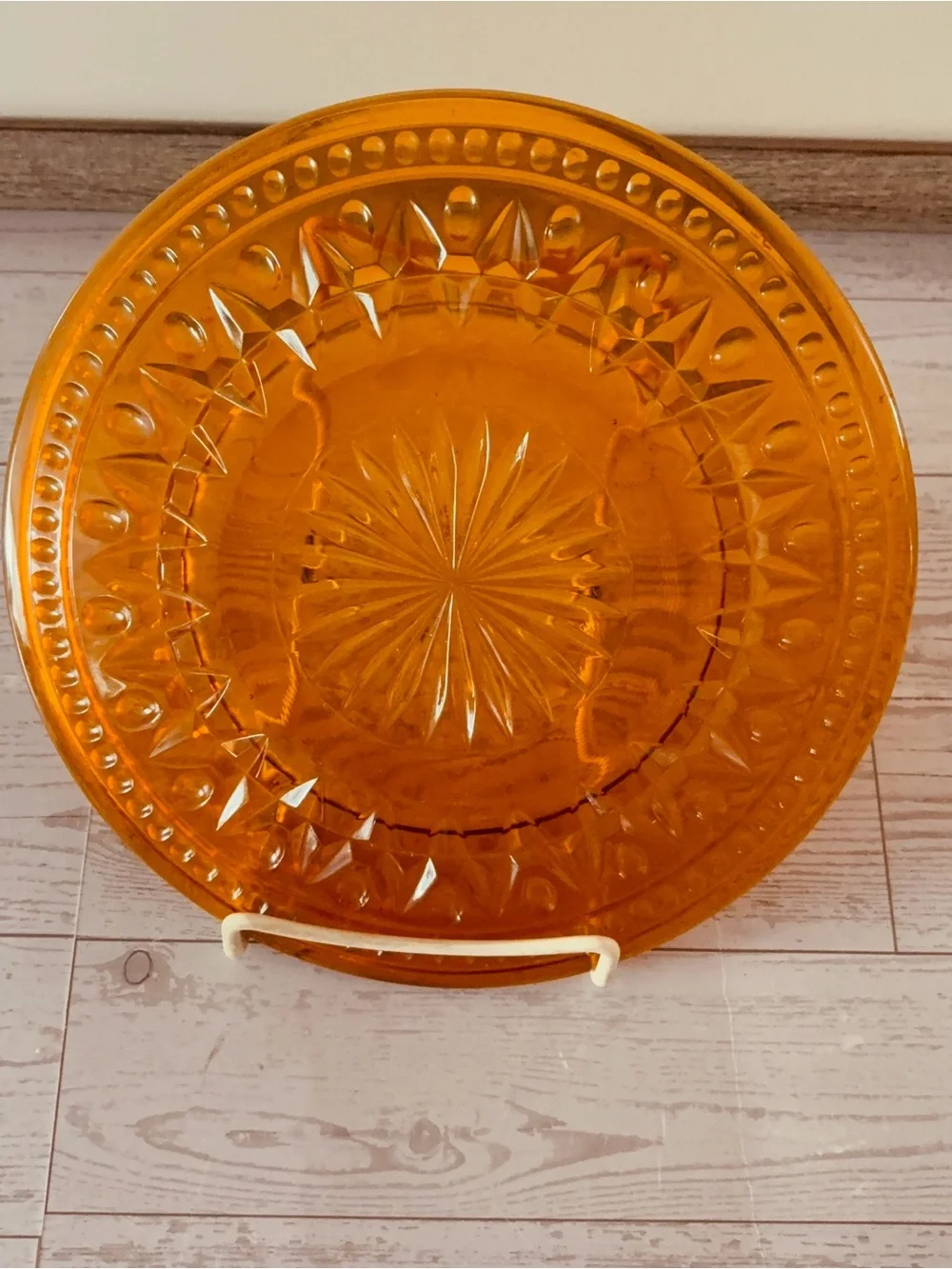 Vintage Amber MCM Indian Pressed Glass Decorative Plate
